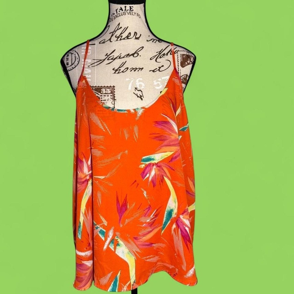 Orange Floral Print Cami Top Pink Purple Green Tropical Summer Tank Top 18/20